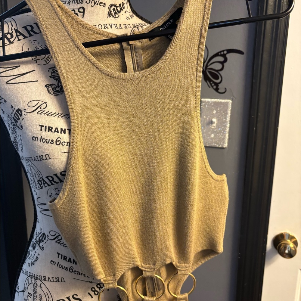 Gold Sleeveless Crop Top with Ring Accents